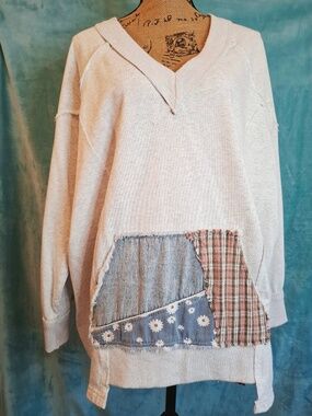 Blue Velvet Heather Gray Terry Knit Star Patches Sz S NWT